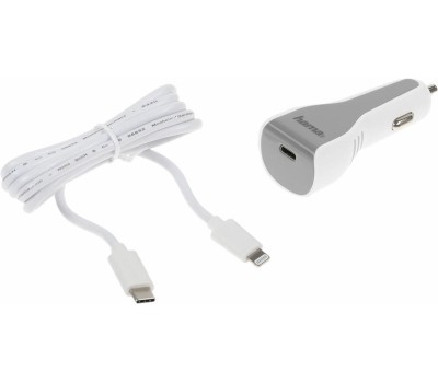 HAMA Автомобильное зарядное устройство H-183317, USB-C, 8-pin Lightning, 30Вт, 3A, белый [00183317]