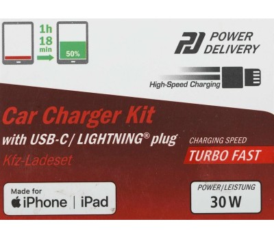 HAMA Автомобильное зарядное устройство H-183317, USB-C, 8-pin Lightning, 30Вт, 3A, белый [00183317]