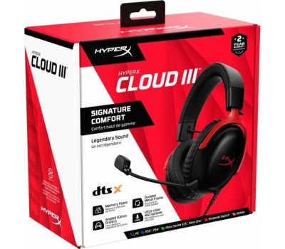 HYPERX Гарнитура игровая Cloud III, для компьютера и игровых консолей, мониторные, проводные, черный / красный [727a9aa]