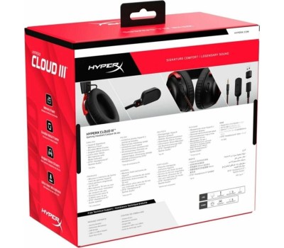 HYPERX Гарнитура игровая Cloud III, для компьютера и игровых консолей, мониторные, проводные, черный / красный [727a9aa]