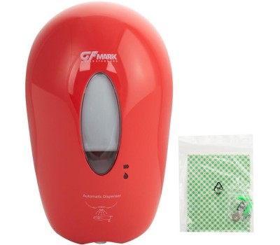 GFmark - Дозатор СЕНСОРНЫЙ, для жидкого МЫЛА , модель КОКОН с окошком, пластик АБС, КРАСНЫЙ, с датчиком объёма жидкости и уровня заряда батарей, 1000 мл 724