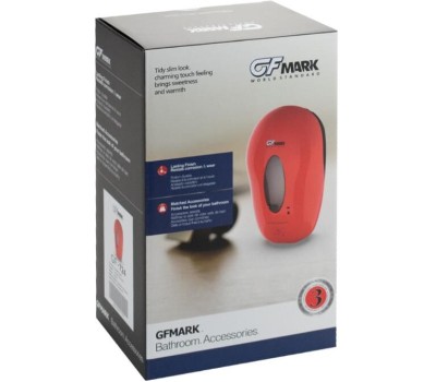GFmark - Дозатор СЕНСОРНЫЙ, для жидкого МЫЛА , модель КОКОН с окошком, пластик АБС, КРАСНЫЙ, с датчиком объёма жидкости и уровня заряда батарей, 1000 мл 724