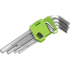 Набор ключей СИБРТЕХ Набор ключей имбусовых HEX, 1.5-10 мм, 45x, закаленные, 9 шт, удлиненные, никель