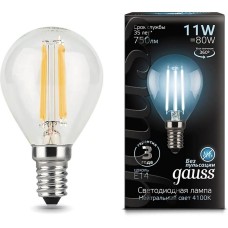 GAUSS Лампа филам. Filament 11Вт цок.:E14 шар 220B св.свеч.бел.нейт. (упак.:10шт) (105801211)