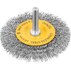 DENZEL Щетка для дрели, 75 мм, Плоская, со шпилькой, нержавеющая витая проволока 744603