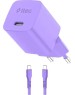 TTEC Сетевое зарядное устройство SmartCharger GAN 45W AVS PD Travel Fast Charger с кабелем USB-C - USB-C 3A. Длина кабеля: 120см. Цвет: неоновый фиолетовый
