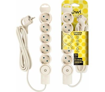 Сетевой фильтр DUWI 32572 7 С/Ф 5 гнезд- 3,0м - слоновая кость