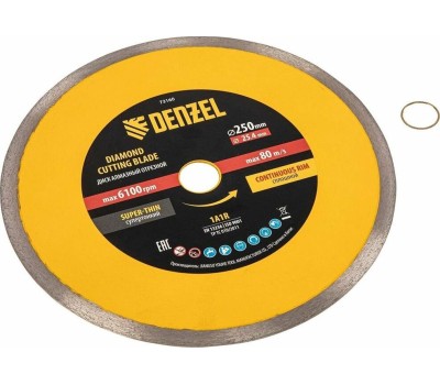 Алмазный диск DENZEL Диск алмазный сплошной, супертонкий, 250 х 25,4 мм, горячее прессование, мокрое резание 73160