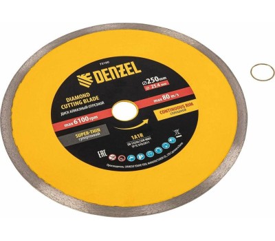 Алмазный диск DENZEL Диск алмазный сплошной, супертонкий, 250 х 25,4 мм, горячее прессование, мокрое резание 73160