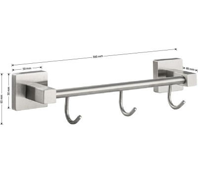 Аксессуары для ванной комнаты GFMARK 87204 Вешалка с тремя крючками прямая, из нержавеющей стали, с квадратным основанием, цвет САТИН