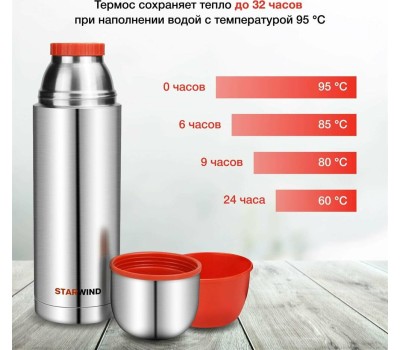 STARWIND Термос 20-1000, 1л, серебристый/ красный