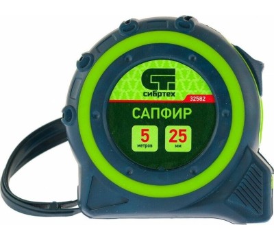 Рулетка СИБРТЕХ Рулетка Сапфир,двухкомпонентный корпус,5 м х 25 мм 32582