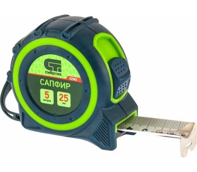 Рулетка СИБРТЕХ Рулетка Сапфир,двухкомпонентный корпус,5 м х 25 мм 32582