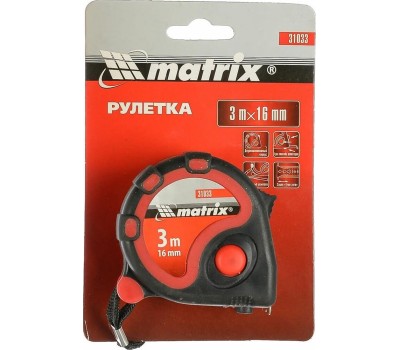 Рулетка MATRIX Рулетка Status Magnet 3 fixations,3 м х 16 мм,обрезиненный корпус,зацеп с магнитом 31004