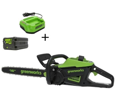 Цепная пила GREENWORKS Цепная пила 2008907UB, аккумуляторная, 60В, 4Ач, без АКБ, с одним аккумулятором