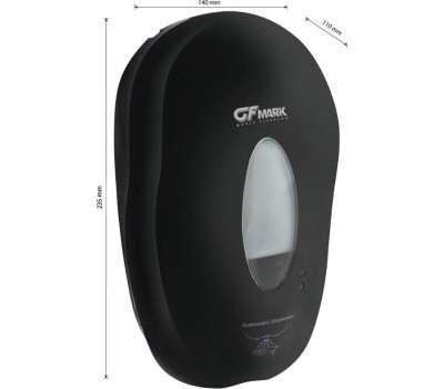 GFmark - Дозатор СЕНСОРНЫЙ, для жидкого МЫЛА , модель КОКОН с окошком, пластик АБС, ЧЁРНЫЙ, с датчиком объёма жидкости и уровня заряда батарей, 1000 мл 722