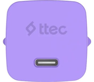 TTEC Сетевое зарядное устройство SmartCharger GAN 45W AVS PD Travel Fast Charger с кабелем USB-C - USB-C 3A. Длина кабеля: 120см. Цвет: неоновый фиолетовый