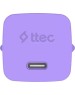 TTEC Сетевое зарядное устройство SmartCharger GAN 45W AVS PD Travel Fast Charger с кабелем USB-C - USB-C 3A. Длина кабеля: 120см. Цвет: неоновый фиолетовый
