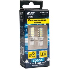 Лампа автомобильная AVS T101 T10/белый/ (W2.1x9.5d) 54SMD 3014 9-30V W5W, коробка 2 шт