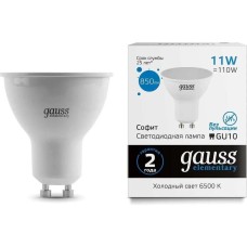GAUSS Лампа светодиодная Elementary 13631 11Вт цок.:GU10 софит 220B св.свеч.бел.хол. MR16 (упак.:10шт)