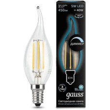 GAUSS Лампа филам. Filament 5Вт цок.:E14 свеча 220B св.свеч.бел.нейт. (упак.:1шт) (104801205-D)