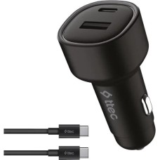 TTEC Автомобильное зарядное устройство SmartCharger Duo PD 48W Car Fast Charger USB-C+USB-A с кабелем USB-C-USB-C 3A. Цвет: черный