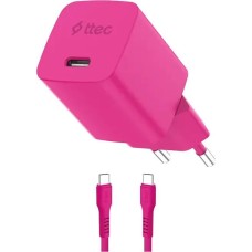 TTEC Сетевое зарядное устройство SmartCharger GAN 45W AVS PD Travel Fast Charger с кабелем USB-C - USB-C 3A. Длина кабеля: 120см. Цвет: неоновый розовый