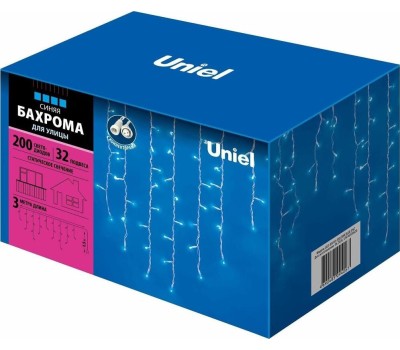 Бахрома светодиодная UNIEL (UL-00002329) ULD-B3010-200/SWK BLUE IP67 Бахрома светодиодная со статическим свечением, 3м. Сое