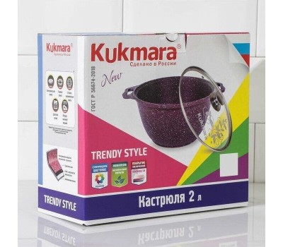 Кастрюля KUKMARA к21tsml а/пр литая 2,0л стекл/кр Trendy style malachite