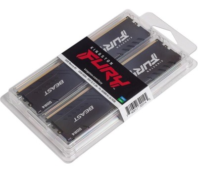KINGSTON Память 2x8GB 3200MHz KF432C16BBK2/16 Fury Beast Black RTL Gaming PC4-25600 CL16 DIMM 288-pin 1.35В kit dual rank с радиатором Ret
