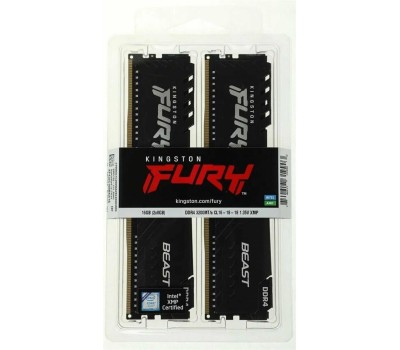 KINGSTON Память 2x8GB 3200MHz KF432C16BBK2/16 Fury Beast Black RTL Gaming PC4-25600 CL16 DIMM 288-pin 1.35В kit dual rank с радиатором Ret