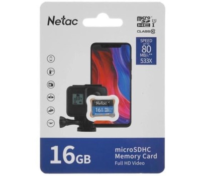 NETAC Карта памяти microSDHC UHS-I U1 P500 16 ГБ, 80 МБ/с, Class 10, NT02P500STN-016G-S, 1 шт