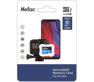 NETAC Карта памяти microSDHC UHS-I U1 P500 16 ГБ, 80 МБ/с, Class 10, NT02P500STN-016G-S, 1 шт