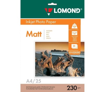Фотобумага LOMOND Фотобумага A4, для струйной печати, 25л, 230г/м2, белый, покрытие матовое [0102050]