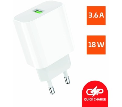 GOPOWER Зарядное устройство 1USB 18W QC3.0 00-00022767 WHITE