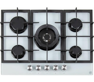 Варочная поверхность газовая MBS Газовая варочная панель PG-801WH, 5 конфорок, закаленное стекло, белый