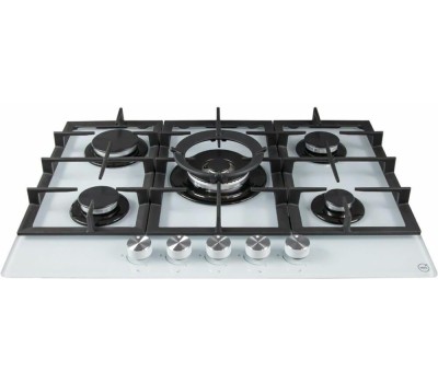 Варочная поверхность газовая MBS Газовая варочная панель PG-801WH, 5 конфорок, закаленное стекло, белый
