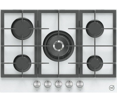 Варочная поверхность газовая MBS Газовая варочная панель PG-801WH, 5 конфорок, закаленное стекло, белый