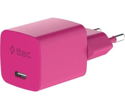 TTEC Сетевое зарядное устройство SmartCharger GAN 45W AVS PD Travel Fast Charger с кабелем USB-C - USB-C 3A. Длина кабеля: 120см. Цвет: неоновый розовый