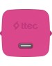 TTEC Сетевое зарядное устройство SmartCharger GAN 45W AVS PD Travel Fast Charger с кабелем USB-C - USB-C 3A. Длина кабеля: 120см. Цвет: неоновый розовый