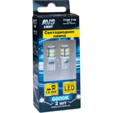 Лампа автомобильная AVS T100 T10/белый/ (W2.1x9.5d) 30SMD 3014 9-30V W5W, коробка 2 шт