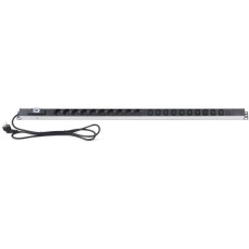 REXANT Блок распределения питания PDU вертикальный 10 розеток СЕЕ 7/4 Schuko 10 розеток C13 16А авт защит алюм корп шнур 2м вилка СЕЕ 7/7 Schuko черн