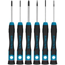 GROSS Набор отверток для точной механики, CrMo, двухкомпонентные рукоятки, 6 шт, пластиковый бокс 13347