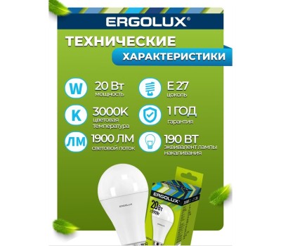 Лампочка светодиодная ERGOLUX (13182) LED-A65-20W-E27-3K