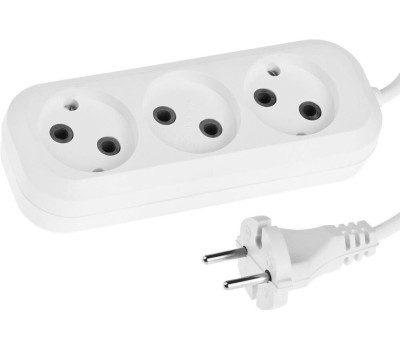 Удлинитель СИБИН Удлинитель электрический, ПВС сечение 0,75кв мм, 3 гнезда, макс мощн 1300Вт, 2м 55031-2