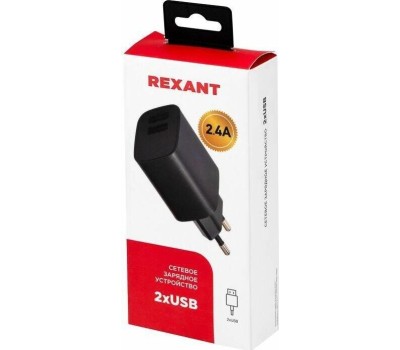 Сетевое зарядное устройство REXANT (16-0283) Сетевое зарядное устройство REXANT 2 x USB, 5V, 2.4 A, черное
