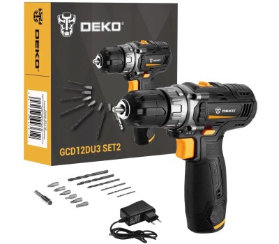 DEKO Дрель-шуруповерт GCD12DU3 SET2 FU-Li-Ion, 1.5Ач, с одним аккумулятором [063-4146]