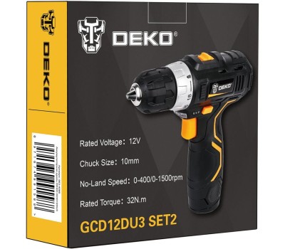 DEKO Дрель-шуруповерт GCD12DU3 SET2 FU-Li-Ion, 1.5Ач, с одним аккумулятором [063-4146]