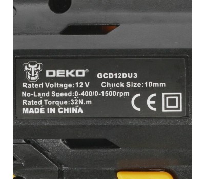 DEKO Дрель-шуруповерт GCD12DU3 SET2 FU-Li-Ion, 1.5Ач, с одним аккумулятором [063-4146]