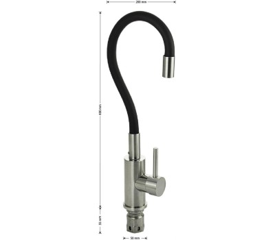 Смесители САНАКС 13063 Смеситель для кухни, гибкий черный излив, из нержавеющей стали марки 304, цвет САТИН